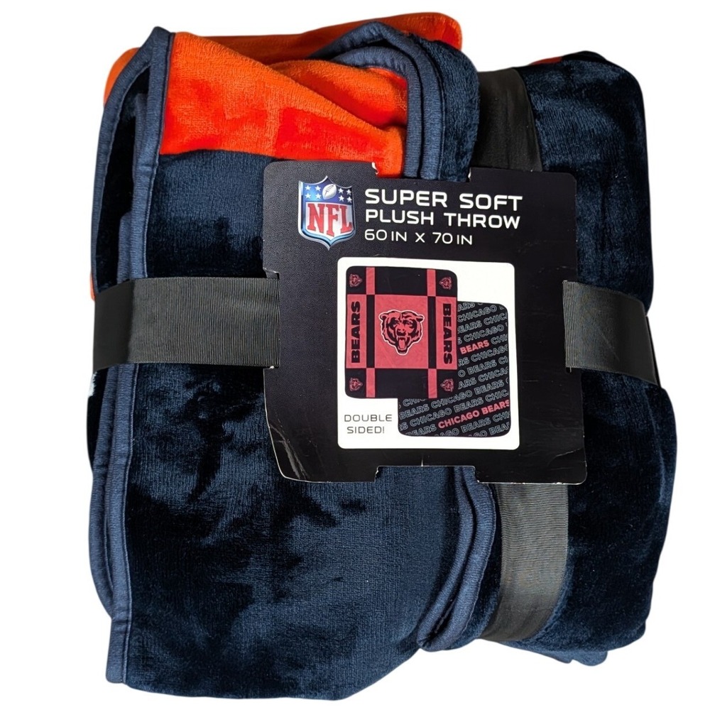 NFL Chicago Bears Super Soft Plush Throw Blanket Double Sided Navy Orange 60x70